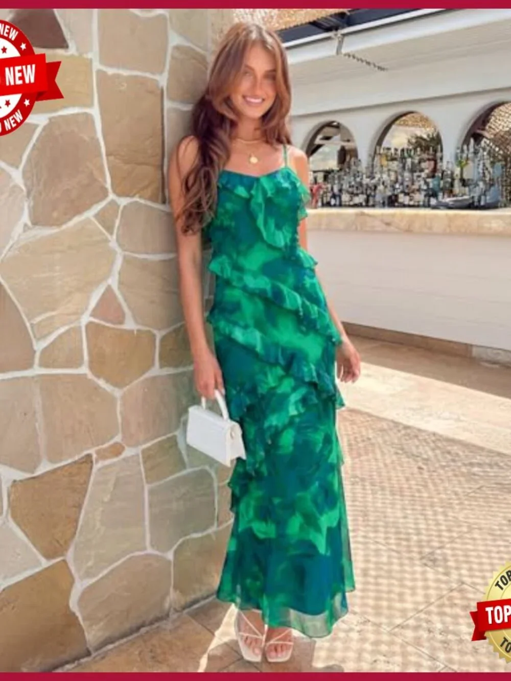 Floral Maxi Dress Formal Bodycon Spaghetti Strap Ruffle Cocktail Wedding Guest - Picture 6 of 7